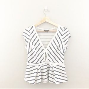 Bebe Striped Keyhole Front Peplum Top